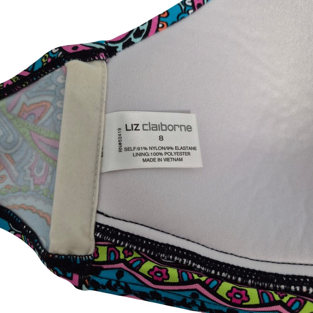 Liz Claiborne Paisley Bikini Halter Top Women's Size 8 Blue Pink Black - Picture 3 of 12
